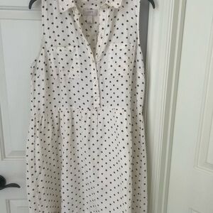 LOFT Cream and Black Polka Dot Midi Dress